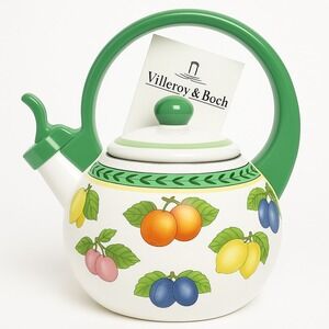 NEW Villeroy & Boch French Garden Whistling Tea Kettle Enamel Steel NOS +Booklet